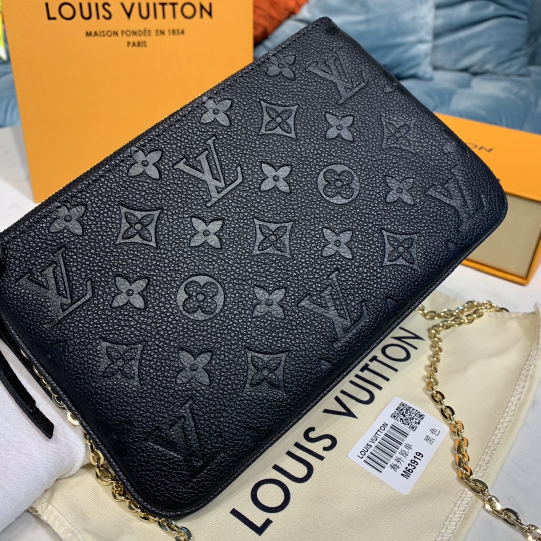 Louis Vuitton DOUBLE ZIP POCHETTE Handbag Monogram Empreinte M68568 Black